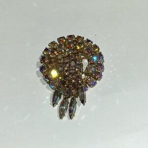 Vintage Aurora Crystal Circle Brooch with Waterfall